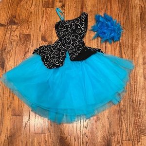 Beautiful black/silver ballet costume with turquoise blue skirt.  Child Medium